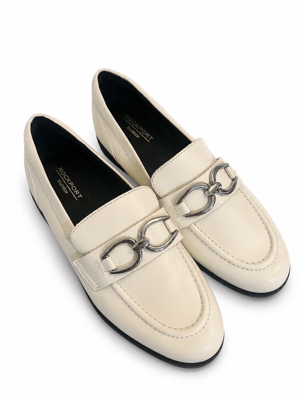 Rockport Trutech Cream Leather Loafers with Silver Bit Accent NEW